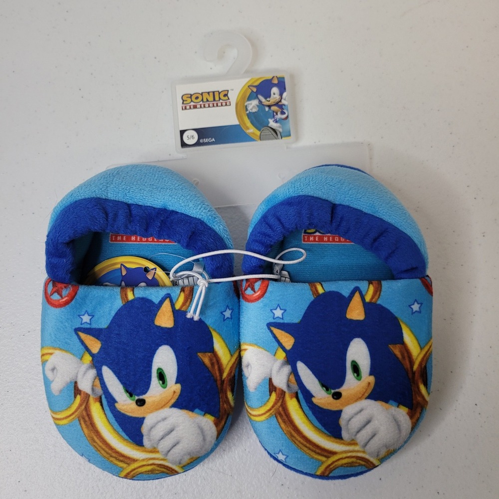 Sonic The Hedgehog Toddler Boys Blue Plush Slipper Shoes Size 5/6 NEW